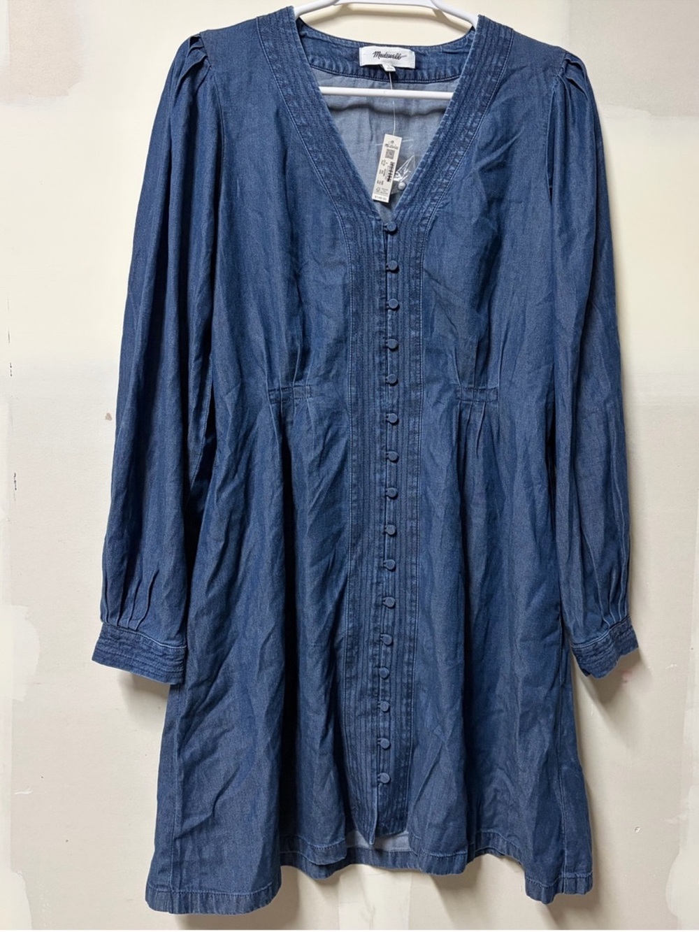 Madewell Denim Button Front Mini Dress Chambray Pleated fit n flare - Picture 2 of 7